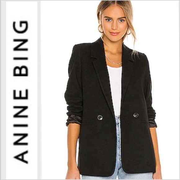 Anine Bing Madeline Blazer wool blend black oversized XS - Picture 1 of 15